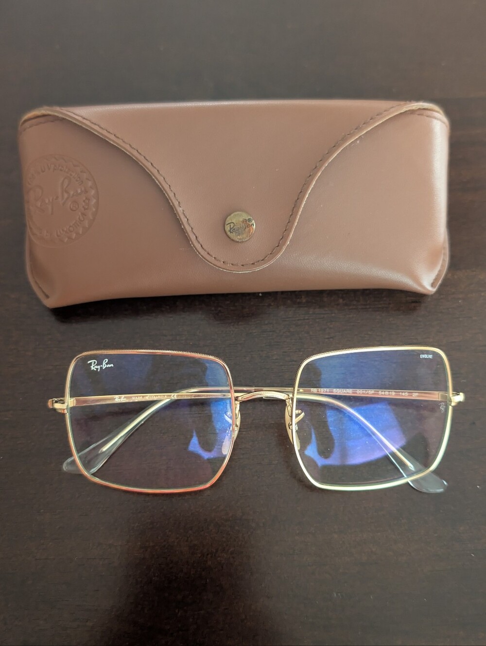 Ray-Ban Women's Gold Square Frame Blue-Reflective Lenses